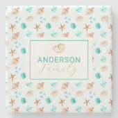 Dessous-de-verre En Pierre Beach Coastal Seashells Family Name Custom (Devant)