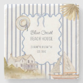 Dessous-de-verre En Pierre Beach House Blue Coastal Chic Blue Stripes (Devant)