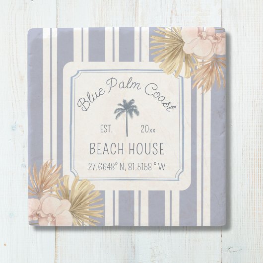 Dessous-de-verre En Pierre Beach House Blue Stripes Côte Boho Ferme