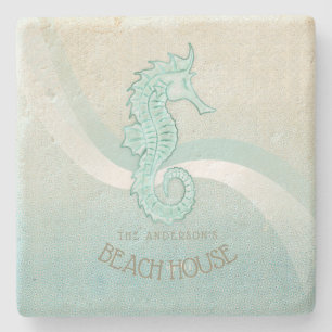 Dessous-de-verre En Pierre Beach House Seahorse Aqua Blue ID623