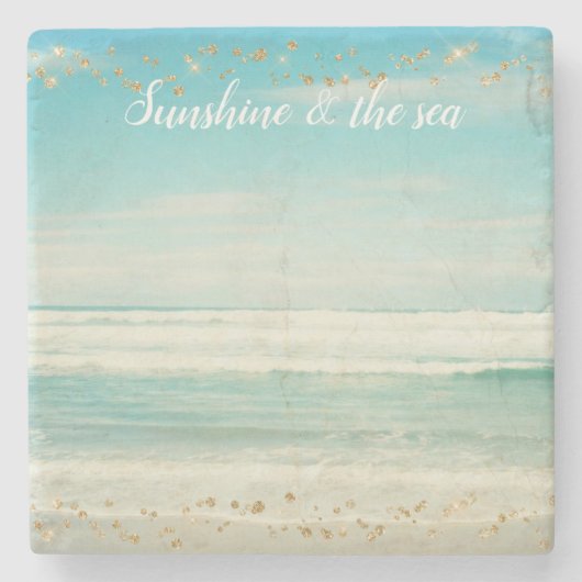 Dessous-de-verre En Pierre Beach Ocean Waves Gold Confetti     (Devant)