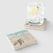 Dessous-de-verre En Pierre Beach Ocean Waves Sea Turtle (Côté)