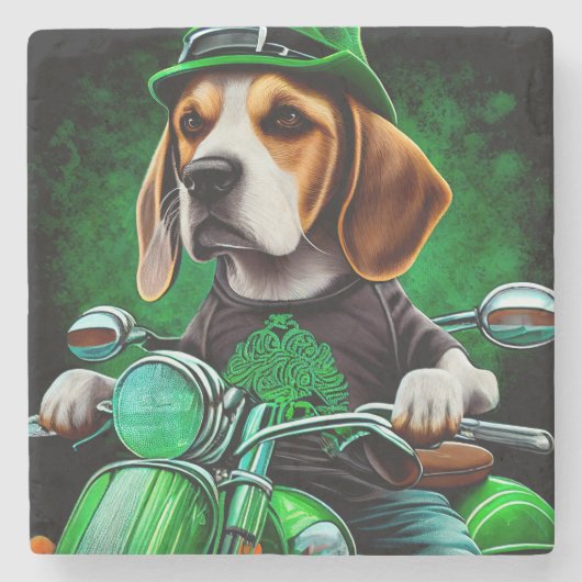Dessous-de-verre En Pierre Beagle Chien conduisant vélo St. Patrick's Day (Devant)