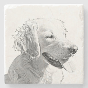 Dessous-de-verre En Pierre Beau Dessous de verre en marbre Golden Retriever