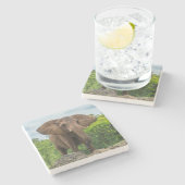 Dessous-de-verre En Pierre Beau éléphant Jouer dans l'herbe (Côté)