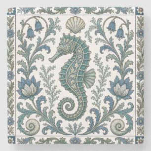 Dessous-de-verre En Pierre Beau Hippocampe Vintage Orné Vie Marine