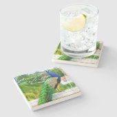 Dessous-de-verre En Pierre Beau Peacock Vert Bleu Toujours Citation Étincelan (Côté)