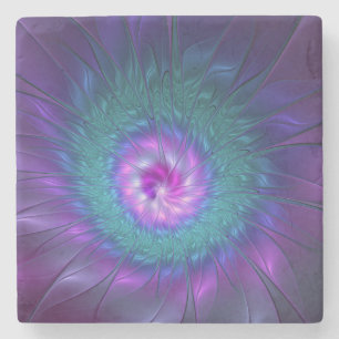 Dessous-de-verre En Pierre Beauté florale abstraite, art fractal coloré de fl
