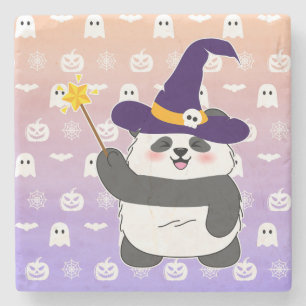 Dessous-de-verre En Pierre Bébé mignon de Halloween Panda sorcière magique