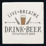 Dessous-de-verre En Pierre Beer Love Hipster Live Breathe Drink Beer Custom<br><div class="desc">Si vous aimez la bière, ce dessous de verre en marbre de qualité est fait pour vous ! Il présente un design de style logo avec le texte "Live Breathe Drink Beer" et une illustration dessinée à la main d'un verre de bière et de flèches centré entre les houblons. Ajoutez...</div>