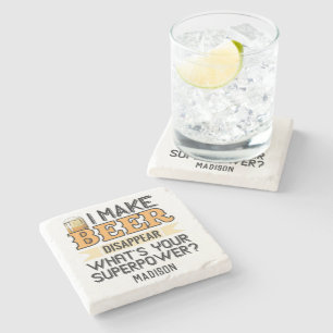 Dessous-de-verre En Pierre Beer Superpower nom et couleur personnalisés