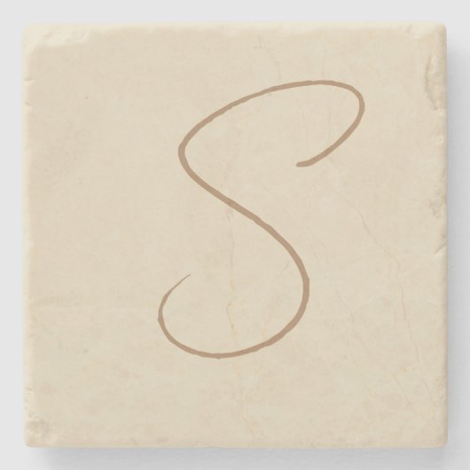 Dessous-de-verre En Pierre Beige Classic manuscrit Monogramme initial (Devant)
