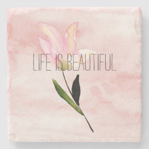 Dessous-de-verre En Pierre Belle aquarelle florale Teint rose pâle