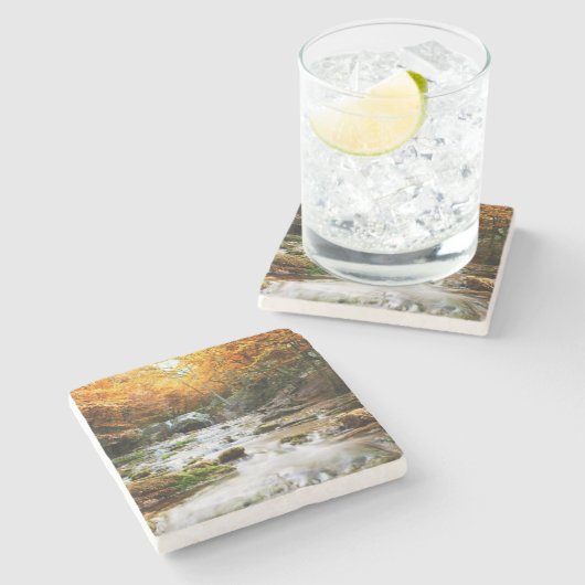 Dessous-de-verre En Pierre Belle cascade en forêt, automne (Côté)