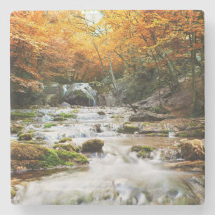 Dessous-de-verre En Pierre Belle cascade en forêt, automne