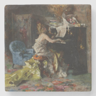Dessous-de-verre En Pierre Belle Femme jouant du piano (de Boldini)