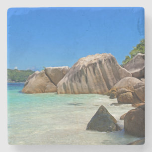 Dessous-de-verre En Pierre Belle Mer Tropicale avec Côte Rocheuse Couverte