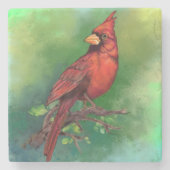 Dessous-de-verre En Pierre Belle peinture d'oiseaux du Cardinal rouge du Nord (Devant)