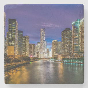 Dessous-de-verre En Pierre Belle rivière Chicago à Sunset, Illinois