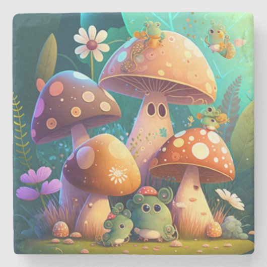 Dessous-de-verre En Pierre Belles champignons de bébé vert (Devant)