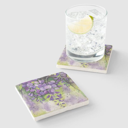 Dessous-de-verre En Pierre Belles Fleurs De Wisteria En Aquarelle (Côté)