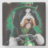Dessous-de-verre En Pierre Bernedoodle Chien conduisant vélo St. Patrick's Da (Devant)