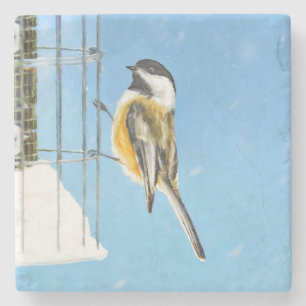 Dessous-de-verre En Pierre Bickadee sur la peinture d'alimentation - Oiseaux