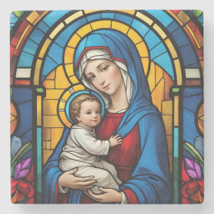 Dessous-de-verre En Pierre Bienheureuse Mère Marie et Bébé Jésus - Vierge Mar