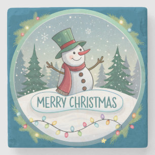 Dessous-de-verre En Pierre Bienvenue joyeuse de Noël du bonhomme de neige