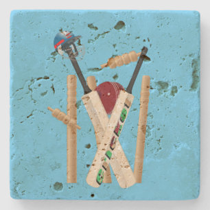 Dessous-de-verre En Pierre Billets De Cricket, Casque, Chauves-Bateaux Et Bal