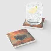 Dessous-de-verre En Pierre Bison dans l'artisanat boisé d'automne (Côté)