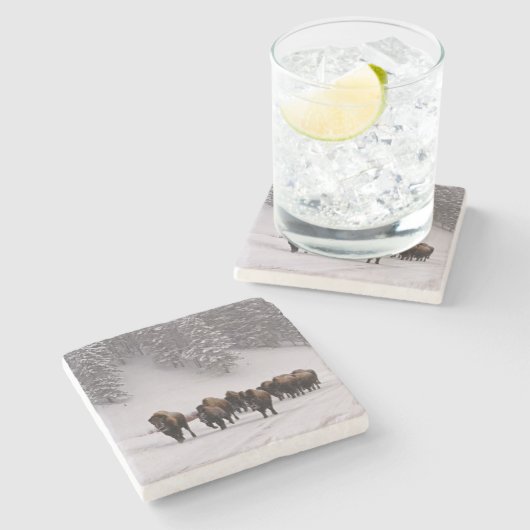 Dessous-de-verre En Pierre Bison en hiver (Côté)