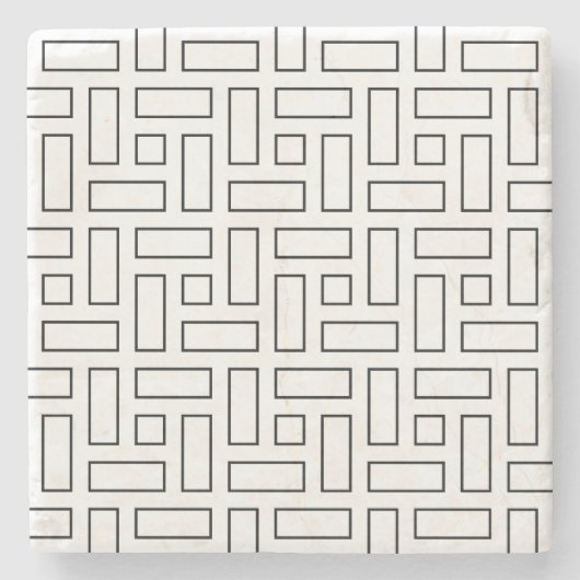 Dessous-de-verre En Pierre Black and White Linear Block Pattern - White (Devant)