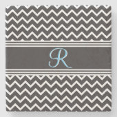 Dessous-de-verre En Pierre Black | Blanc Chevron gothique Zigzag Monogramme (Devant)
