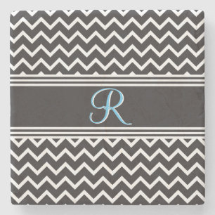 Dessous-de-verre En Pierre Black Blanc Chevron gothique Zigzag Monogramme