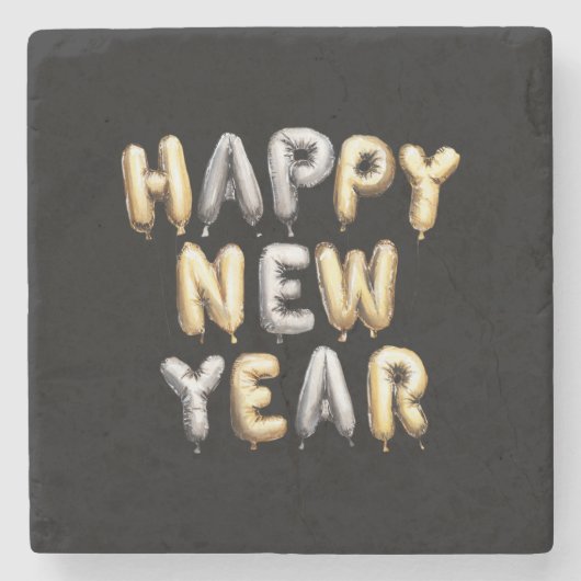 Dessous-de-verre En Pierre Black Gold Grey Happy New Year (Devant)