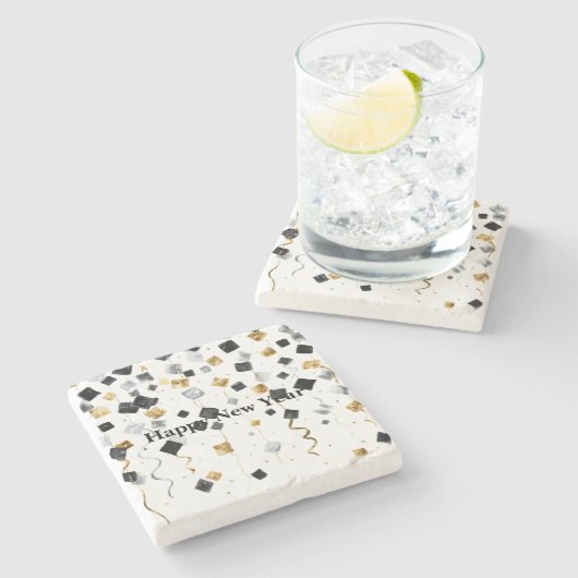 Dessous-de-verre En Pierre Black Gold Happy New Year Confetti (Côté)