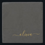 Dessous-de-verre En Pierre Black Gold Modern Script Girl Monogramme Nom<br><div class="desc">Noir et or Simple Script Monogramme Nom Carreaux de pierre. Cela rend la remise de diplômes parfaite,  doux 16 ans,  mariage,  douche nuptiale,  anniversaire,  baby shower ou cadeau de fête de bachelorette pour quelqu'un qui aime le luxe glam et les styles chic.</div>