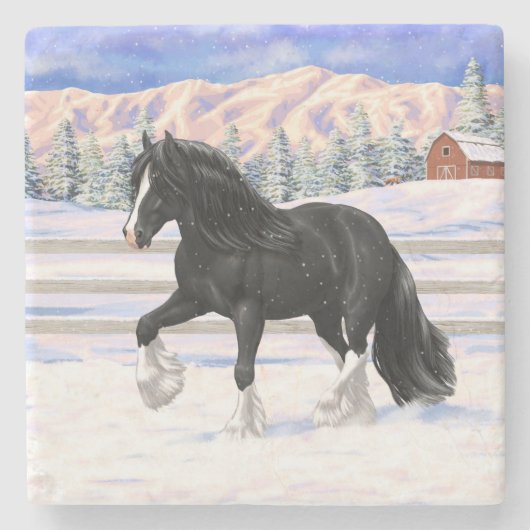 Dessous-de-verre En Pierre Black Gypsy Vanner Irlandais Cob Brouillon Cheval  (Devant)