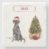 Dessous-de-verre En Pierre Black Lab Funny Chien de Noël et arbre (Devant)