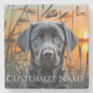 Dessous-de-verre En Pierre Black Labrador Puppy, cadeau Mariage Customisé