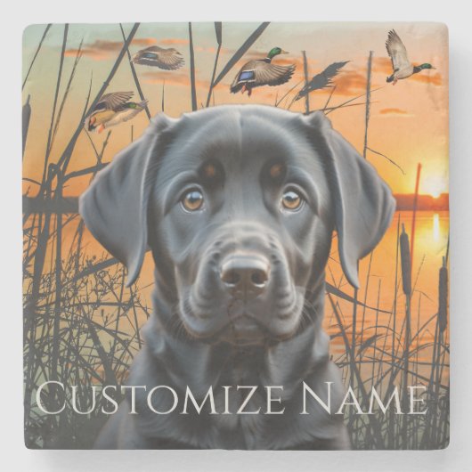 Dessous-de-verre En Pierre Black Labrador Puppy, cadeau Mariage Customisé (Devant)