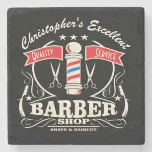 Dessous-de-verre En Pierre Black Retro Barbershop Mens Styliste Monogramme