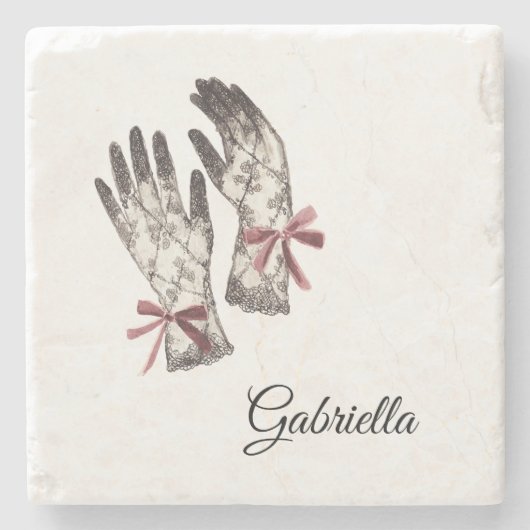 Dessous-de-verre En Pierre Black White Lace Gloves Burgundy Bow (Devant)