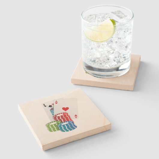 Dessous-de-verre En Pierre Blackjack avec jetons de poker (Côté)