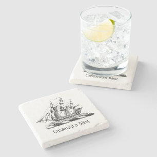 Dessous-de-verre En Pierre Blason Vintage Naval Navire Clipper Crête