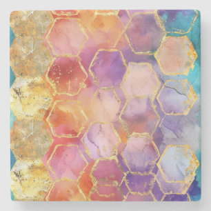 Dessous-de-verre En Pierre Bleu Aqua Violet Vert Rose Or Nid d'abeille