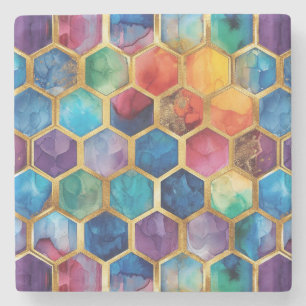 Dessous-de-verre En Pierre Bleu Aqua Violet Vert Rose Or Nid d'abeille