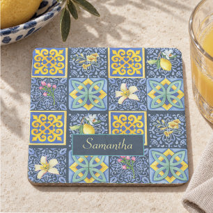 Dessous-de-verre En Pierre Bleu chic sarcelle sicilien méditerranéen citrus