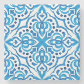 Dessous-de-verre En Pierre Bleu clair et blanc marocain (Devant)